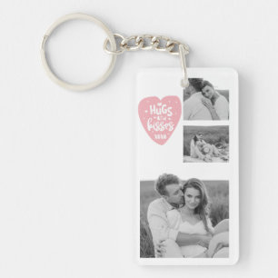 Porte-clefs Collage Couple Photo & Hugs And Kisses PInk Heart