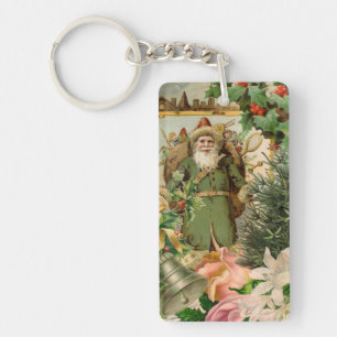 Porte-clefs Collage de Noël Père Noël vert de l'ancien monde A
