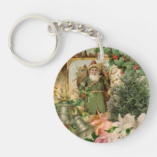 Porte-clefs Collage de Noël Père Noël vert de l'ancien monde A