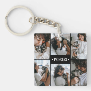 Porte-clefs Collage de photos de chat personnalisé avec monogr