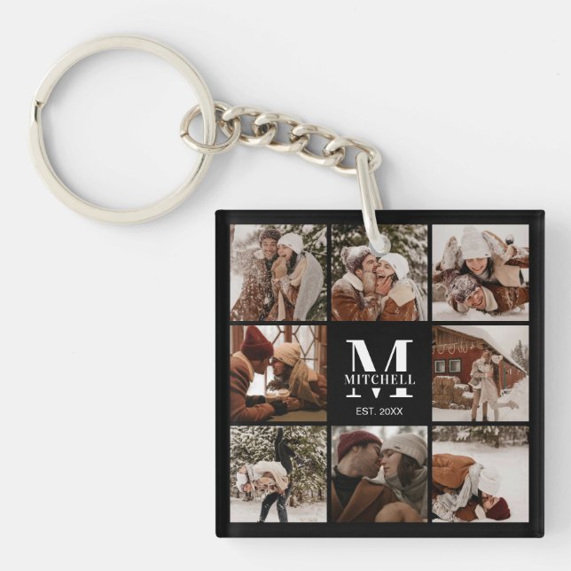 Porte-clefs Collage de photos de famille monogramme | Cadeau M (Devant)