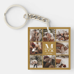 Porte-clefs Collage de photos de famille monogramme   Cadeau M