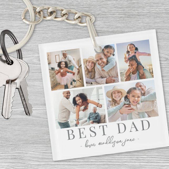 Porte-clefs Collage de photos de papa (Dad Photo Collage Keychain)