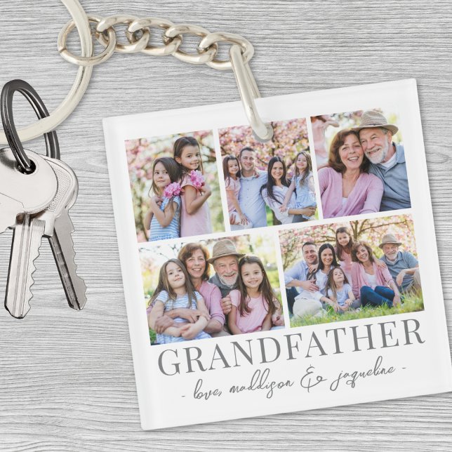 Porte-clefs Collage de photos du grand-père (Grandfather Photo Collage Keychain)