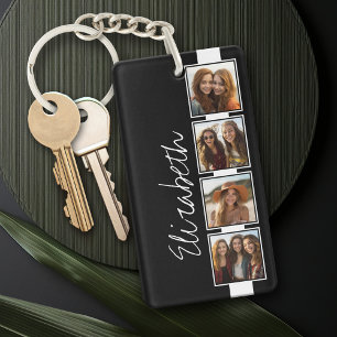 Porte-clefs Collage de photos en noir et blanc personnalisé av