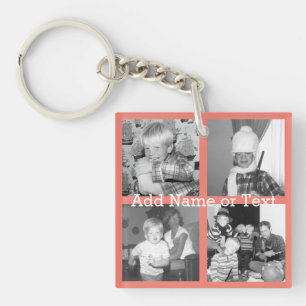 Porte-clefs Collage de photos Instagram avec 4 photos - corail