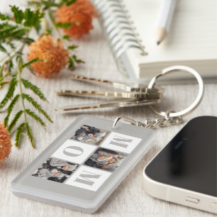 Porte-clefs Collage de photos Maman 3 Gris