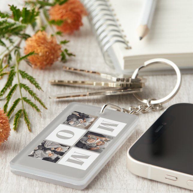 Porte-clefs Collage de photos Maman 3 Gris (Devant droit)