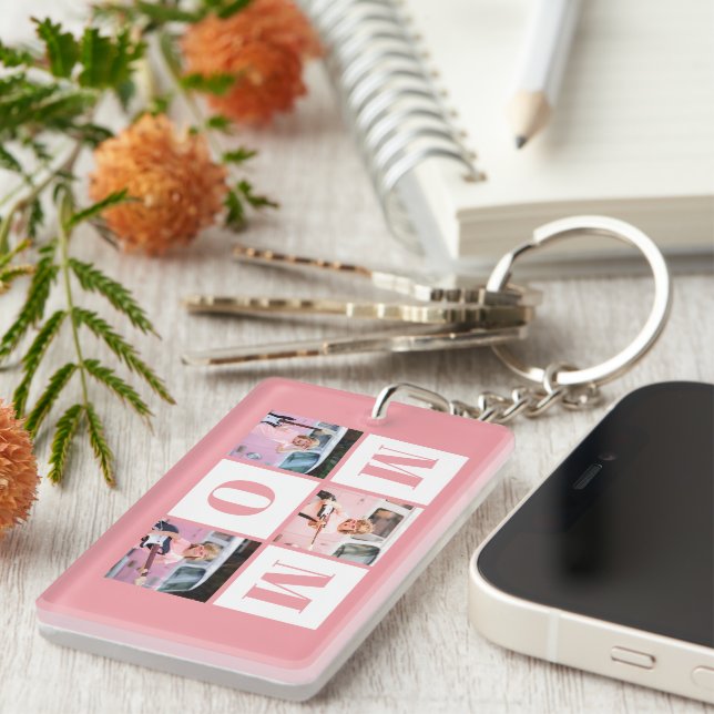 Porte-clefs Collage de photos Maman 3 Rose (Devant droit)