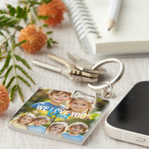 Porte-clefs Collage de photos Papa On t'aime écriture Bleu Ja