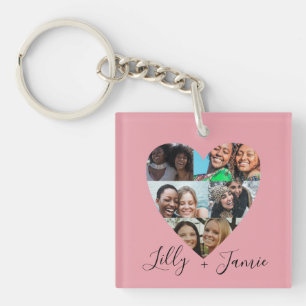 Porte-clefs Collage de photos roses Définition de soeur Coeur