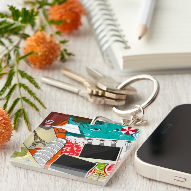 Porte-clefs Collage de voyage avec des sites touristiques embl (Créateur téléchargé)