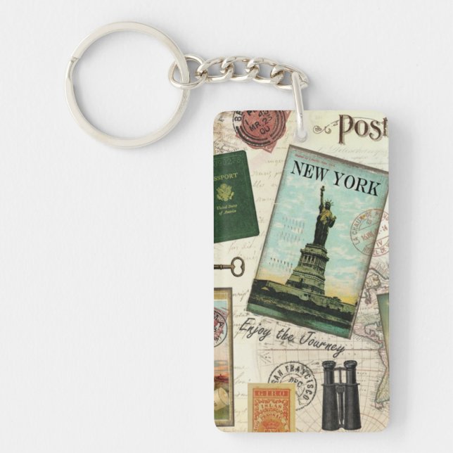 Porte-clefs collage de voyage vintage moderne (Devant)