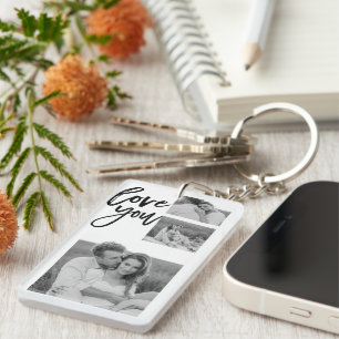 Porte-clefs Collage moderne Couple Photo & Love You Beauté Cad