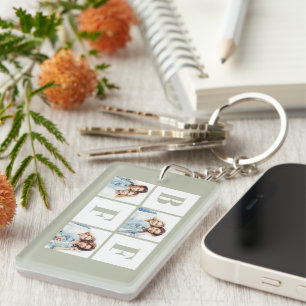 Porte-clefs Collage photo BFF 3 Meilleures amies Vert sauge