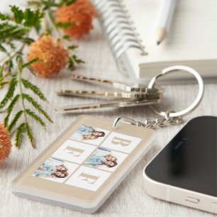 Porte-clefs Collage photo de 3 BFF Meilleures amies Beige