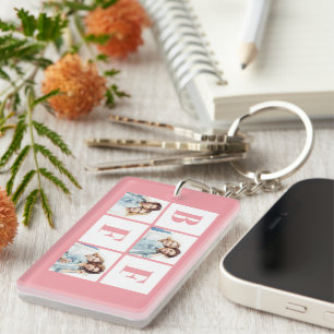 Porte-clefs Collage photo de 3 BFF Meilleures amies Rose