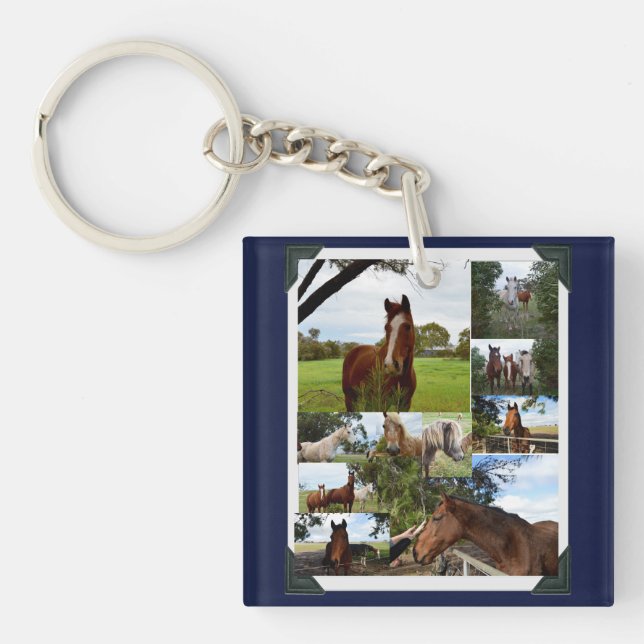 Porte-clefs Collage photo de cheval encadré, (Devant)