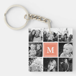 Porte-clefs Collage photo de famille Monogramme Corail
