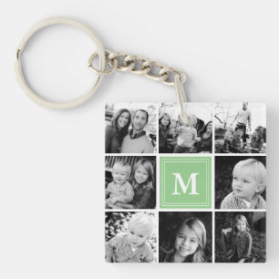 Porte-clefs Collage photo de famille Monogramme Menthe