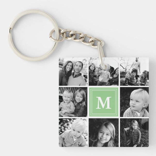 Porte-clefs Collage photo de famille Monogramme Menthe (Devant)