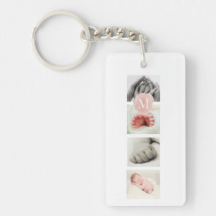 Porte-clefs Collage photo de fille avec monogramme rose aquare
