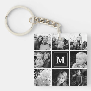 Porte-clefs Collage photo de la famille des monogrammes noirs