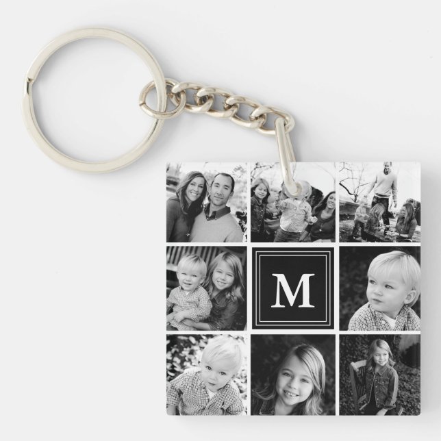 Porte-clefs Collage photo de la famille des monogrammes noirs (Devant)