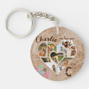 Porte-clefs Collage photo en forme de coeur avec nom et texte