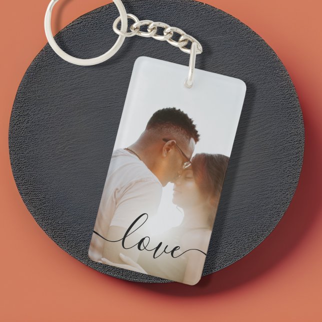Porte-clefs Collage photo et texte personnalisé (Make your own photo keyring. Features a scroll text saying LOVE. keyrings from Ricaso. Gift ideas)