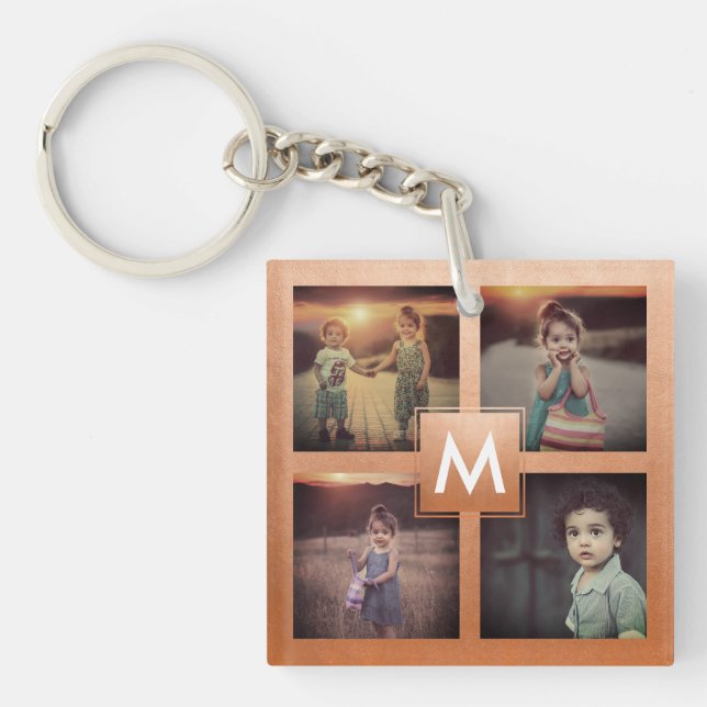 Porte-clefs Collage photo famille personnalisée Rose Monogramm (Devant)