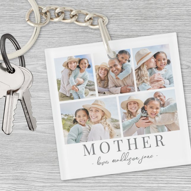 Porte-clefs Collage photo mère (Mother Photo Collage Keychain)