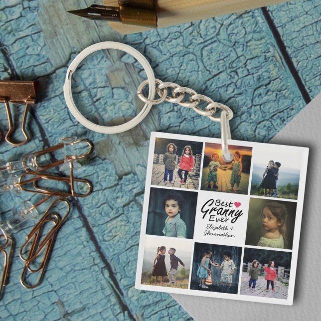 Porte-clefs Collage photo moderne Best Granny Ever Grandma Cad (Créateur téléchargé)