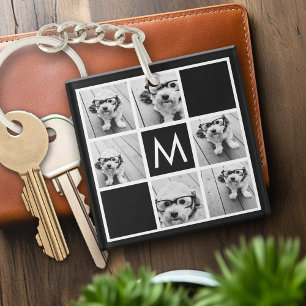 Porte-clefs Collage photo noir et blanc 6 Monogramme personnal