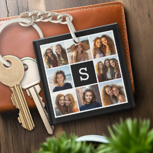 Porte-clefs Collage photo noir et blanc Monogramme personnalis