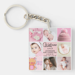 Porte-clefs Collage photo personnalisé avec nom et bébé fille 