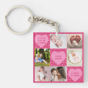Porte-clefs Collage photo personnalisé pour nouveau-né moderne