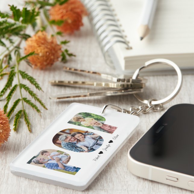 Porte-clefs Collage photo Pop | Cadeau de Fête des pères grand (Devant droit)