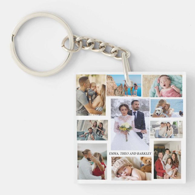 Porte-clefs Collage photo simple et chic | Mariage et famille (Devant)