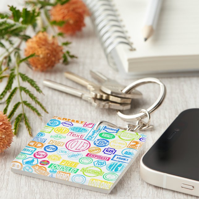 Porte-clefs Collection de tampons Grunge couleur texte rétro (Créateur téléchargé)