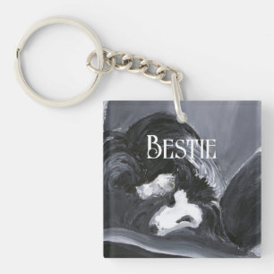 Porte-clefs Collie Bordure Possédant Peinture personnalisée