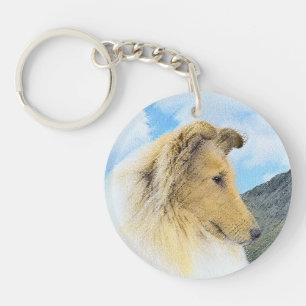 Porte-clefs Collie en Montagne (Rough) Peinture - Chien Art