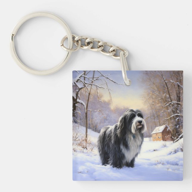 Porte-clefs Collie Laisser Il Neige Noël (Devant)