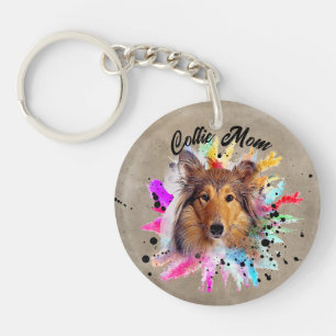 Porte-clefs Collie Mom Porte - clé de photo d'aquarelle