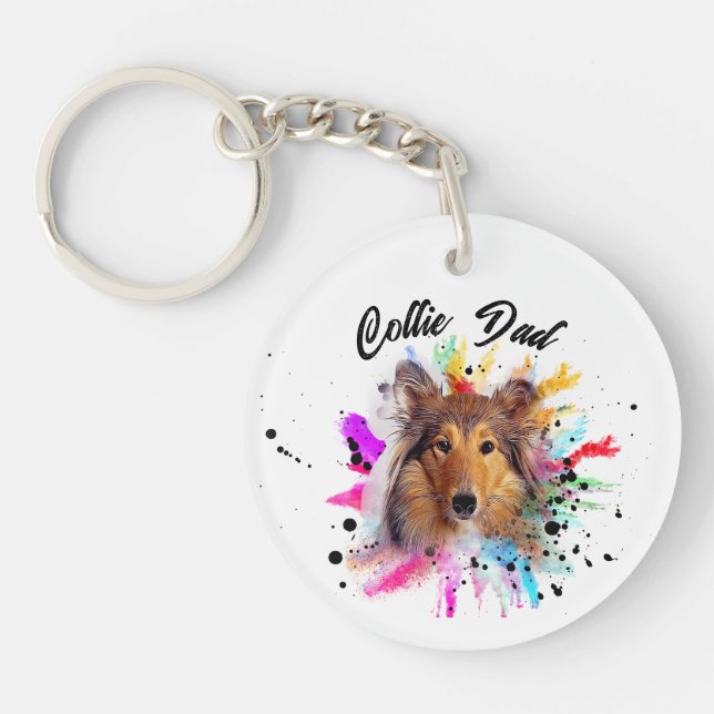 Porte-clefs Collie Papa Porte - clé de photo d'aquarelle (Devant)