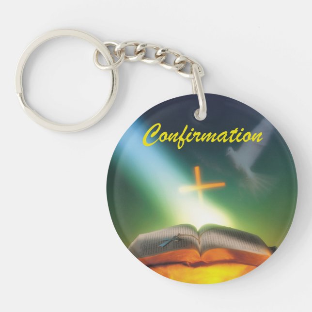 Porte-clefs Colombe de confirmation, Bible, Croix (Devant)