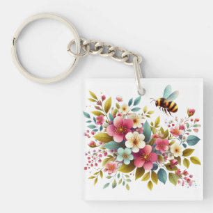 Porte-clefs Coloré, Abeille printanière/florale