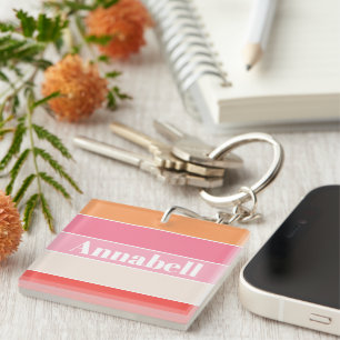 Porte-clefs Coloré rose orange Personnalisé Bandes de Couleurs