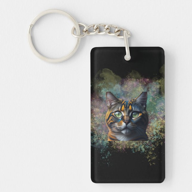 Porte-clefs Colorful Cat Art Design (Devant)