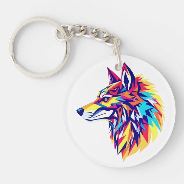Porte-clefs Colorful Geometric Wolf Acrylic Keychain (Devant)